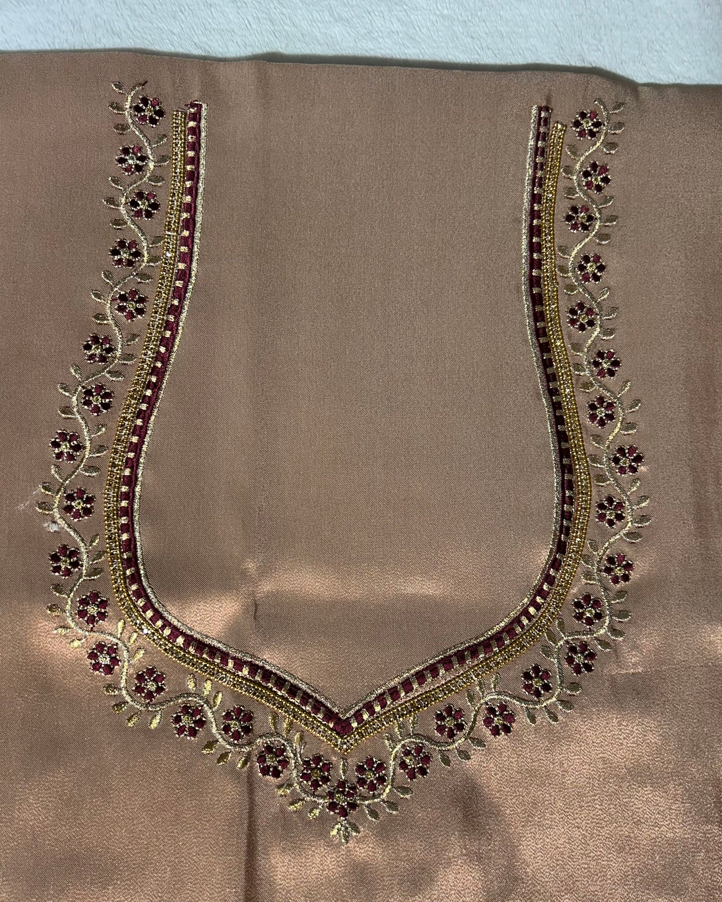 Silk Blouse Material with work- Bronze