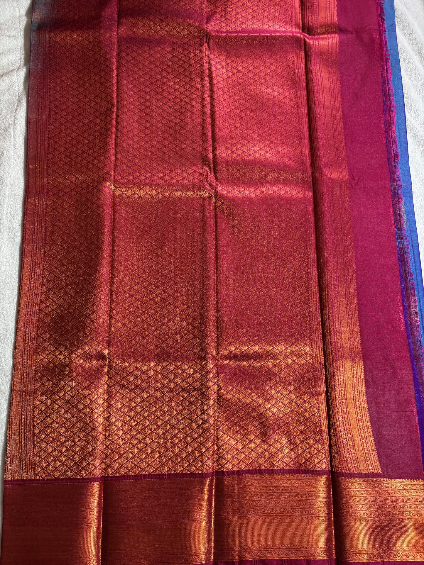 Blue with Maroon contrast blouse Kanchipuram handloom soft silk saree
