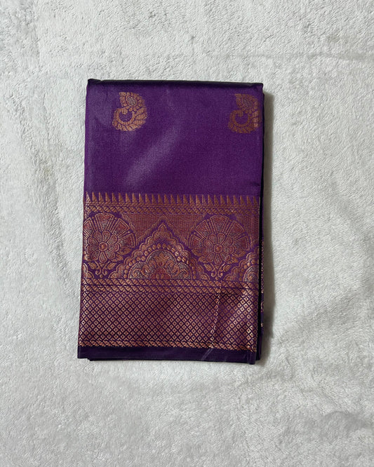Violet banaras silk saree with self blouse