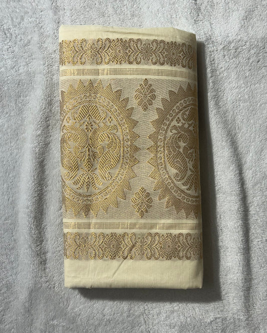 Onam special collection Kerala saree with Rich Pallu with peacock design and with blouse
