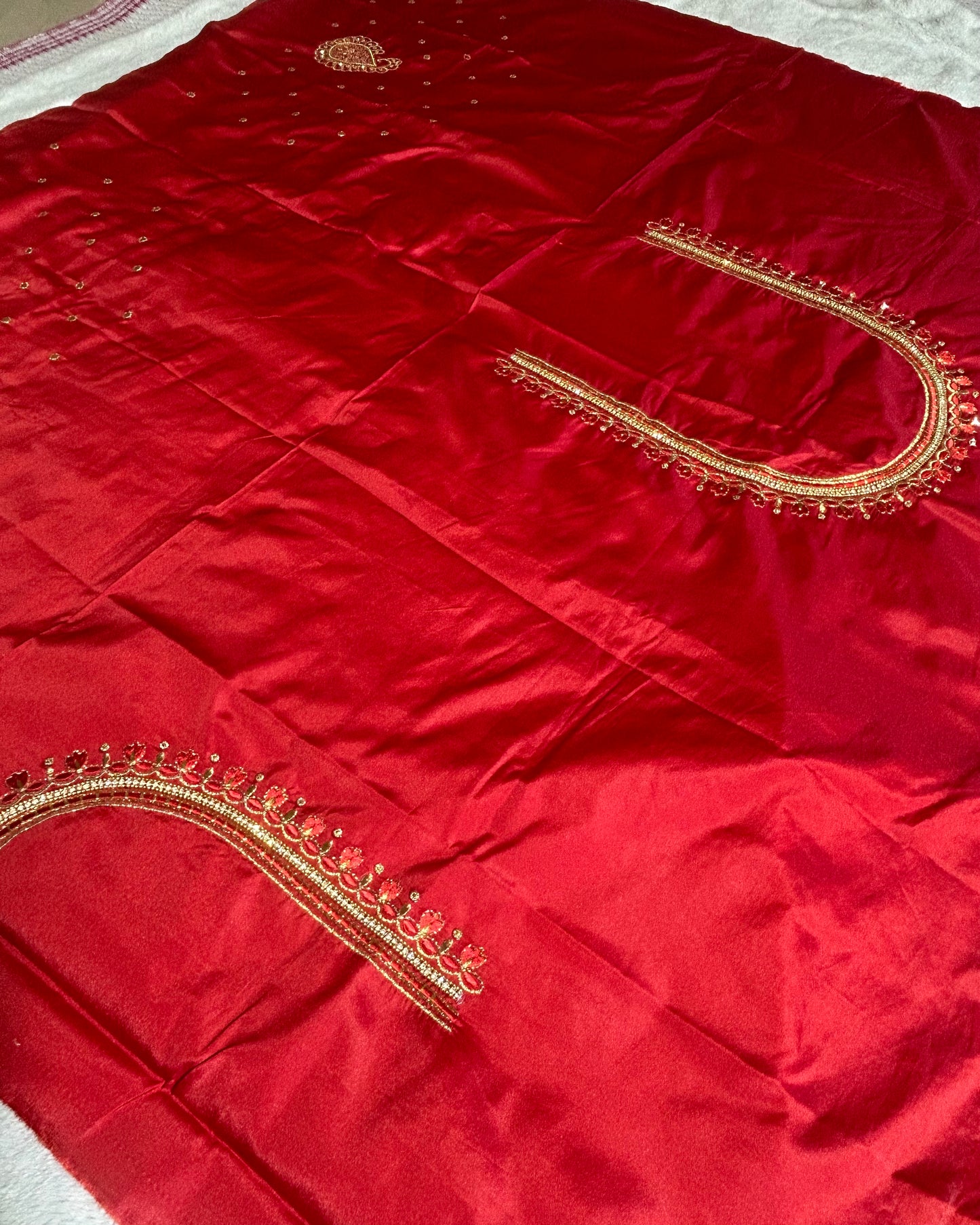 Silk Blouse material with work - Red