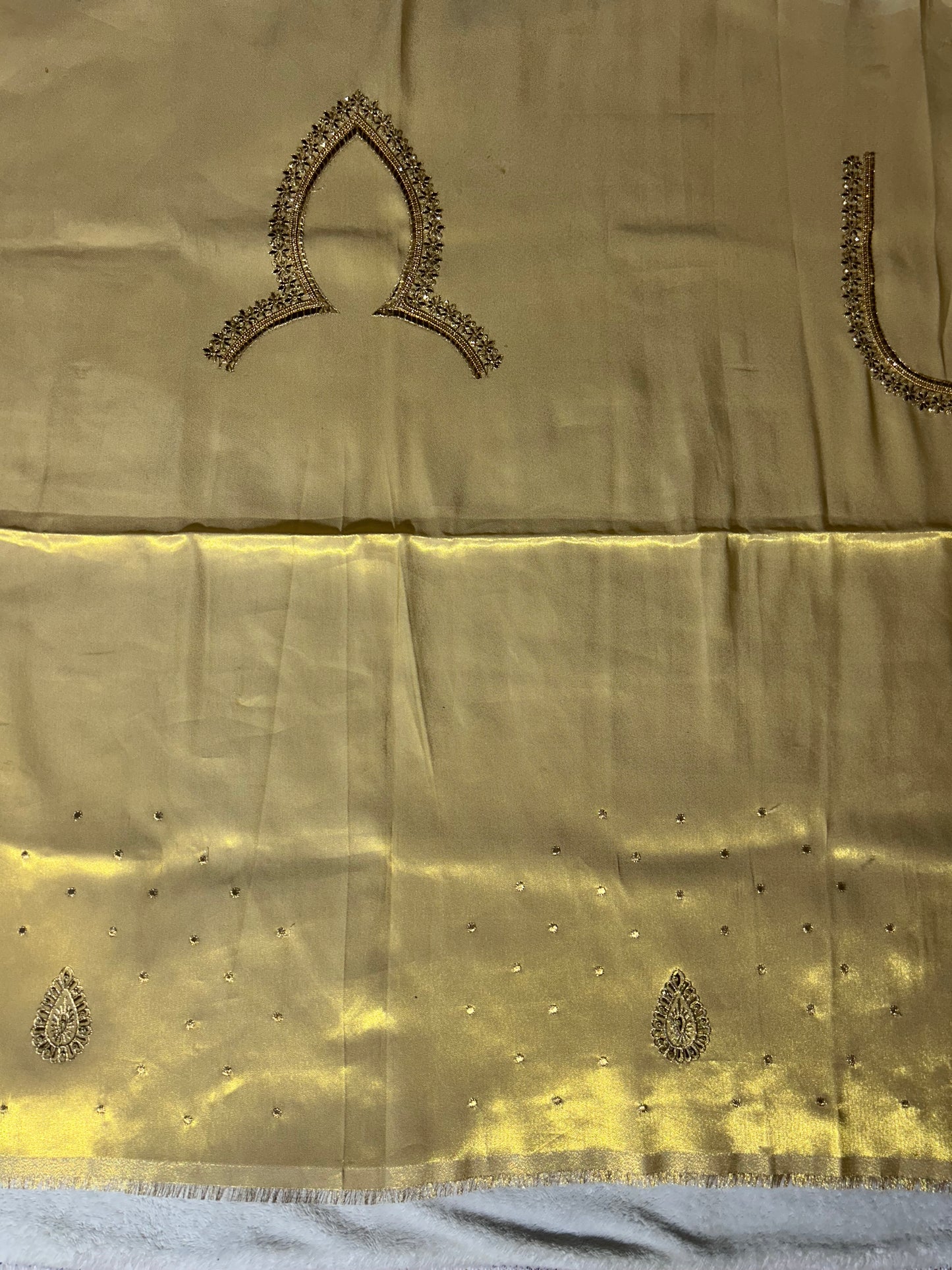 Silk Blouse material with work - Golden