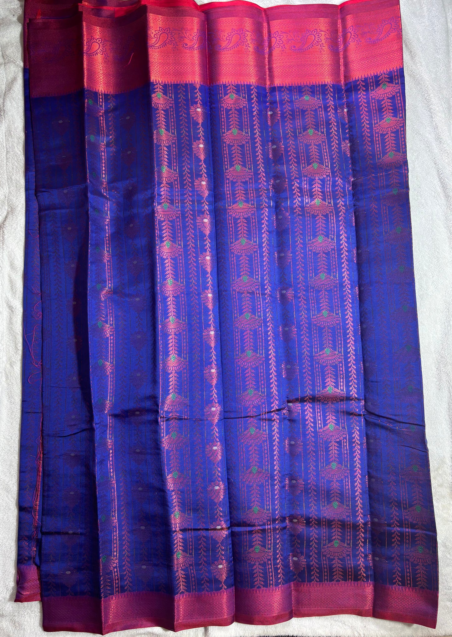 Blue with pink contrast blouse semi silk saree