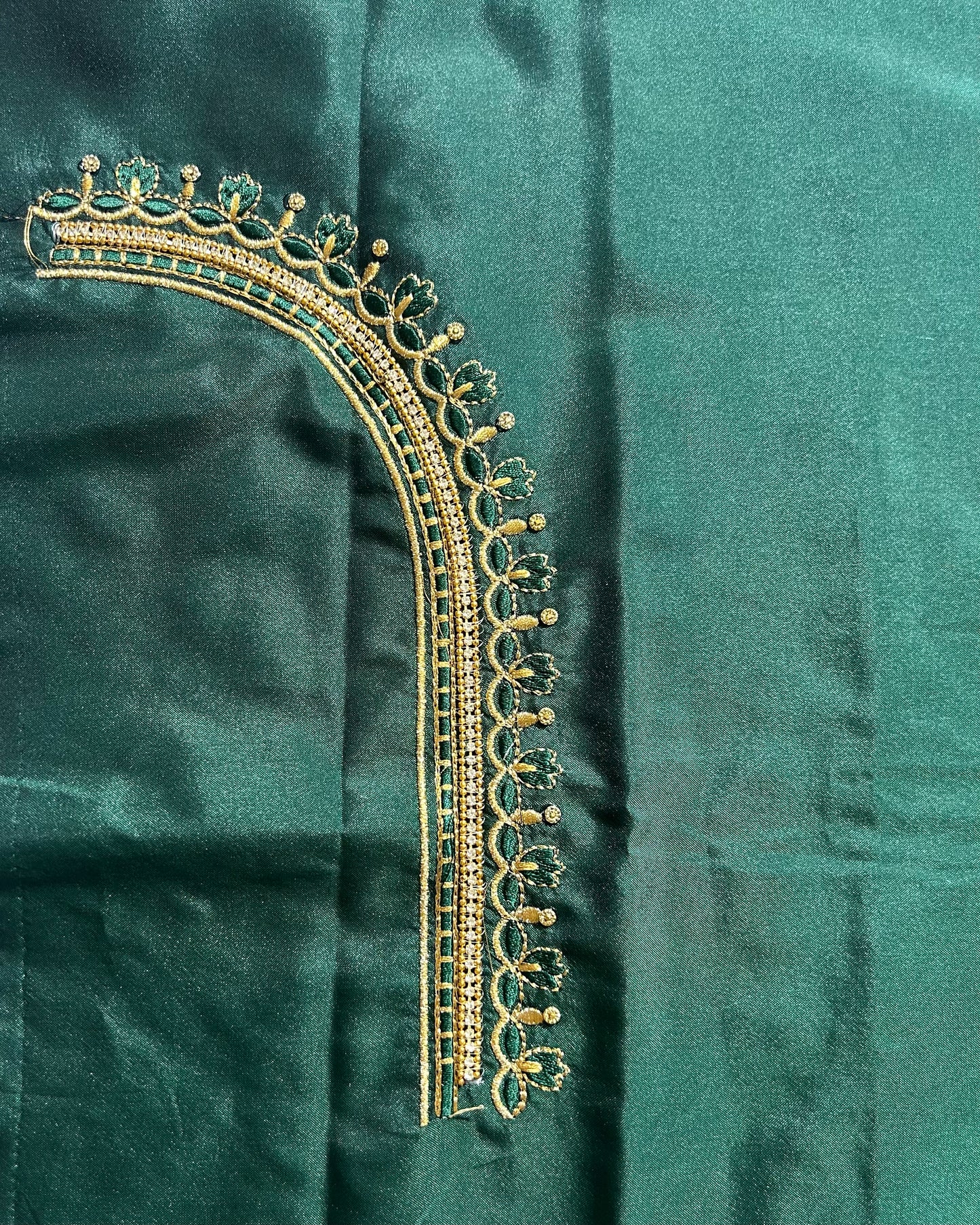 Silk Blouse material with work - Green