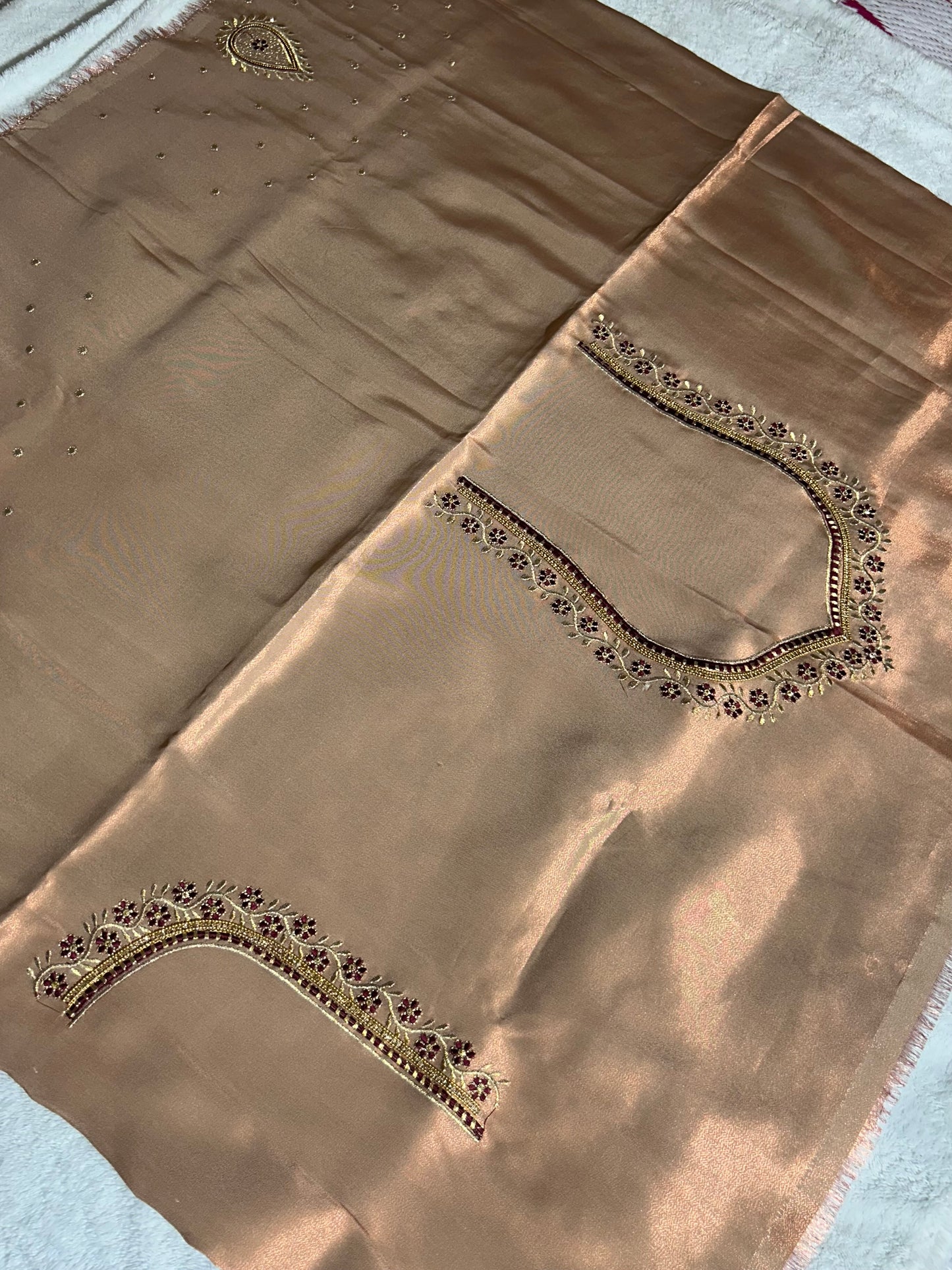 Silk Blouse Material with work- Bronze