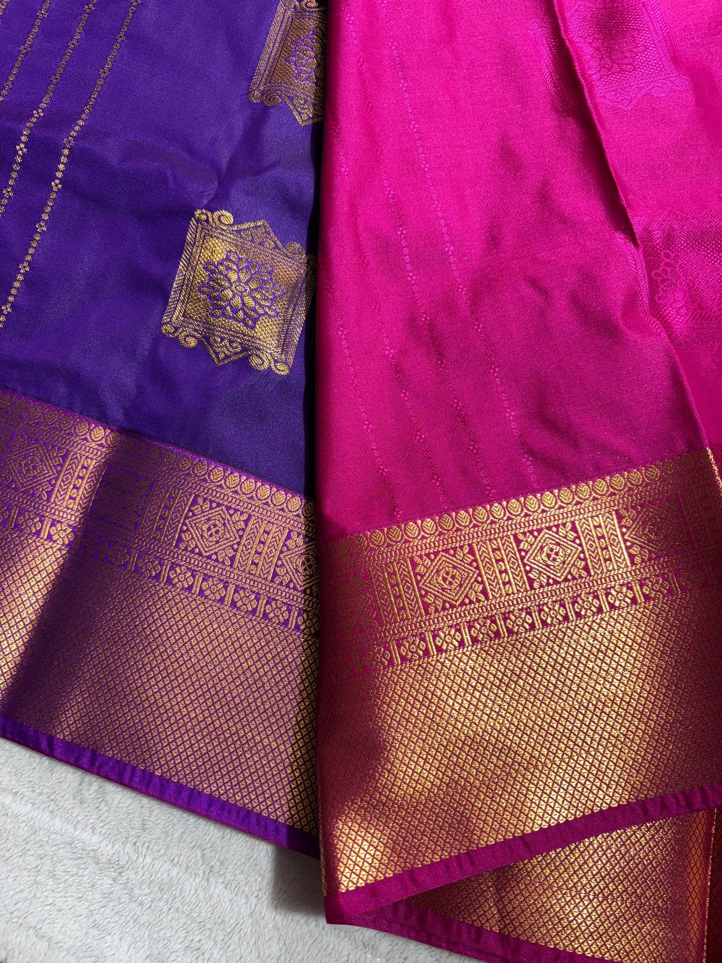 Purple with Pink contrast blouse Kanchipuram handloom soft silk saree