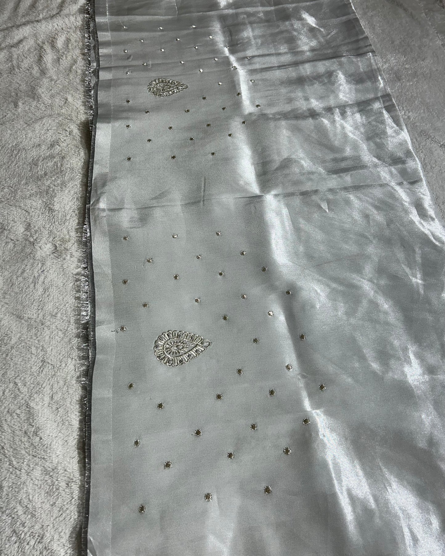 Silk blouse material with work - silver