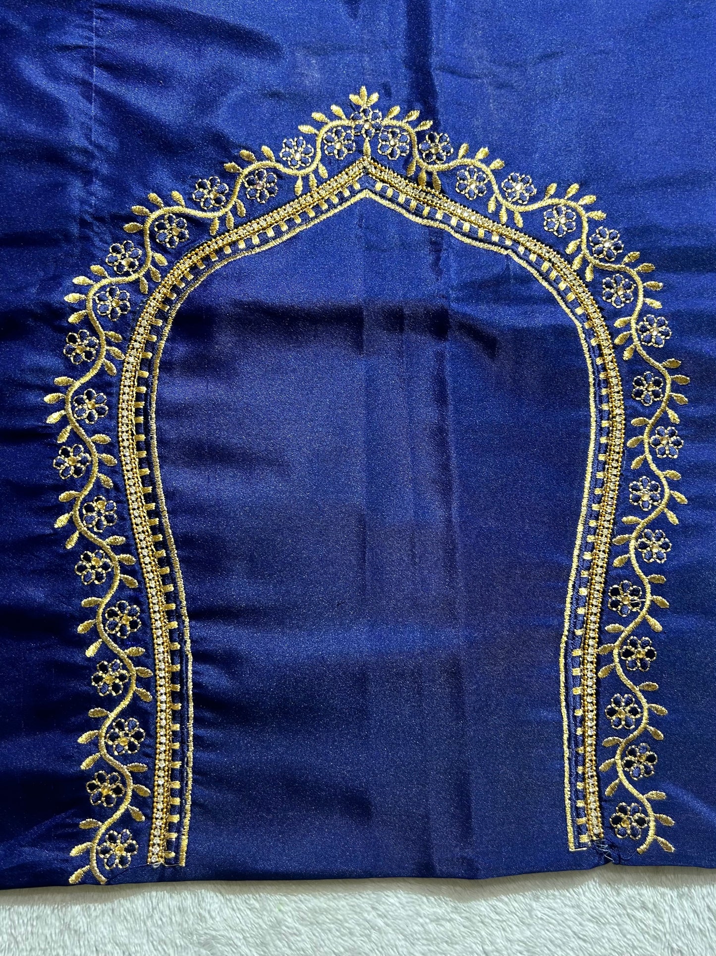 Silk Blouse Material with work - Navy Blue