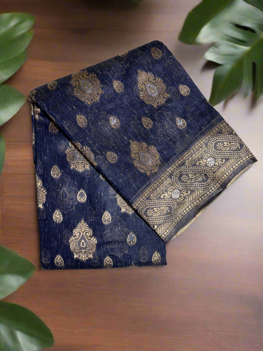 Navi blue cotton silk saree