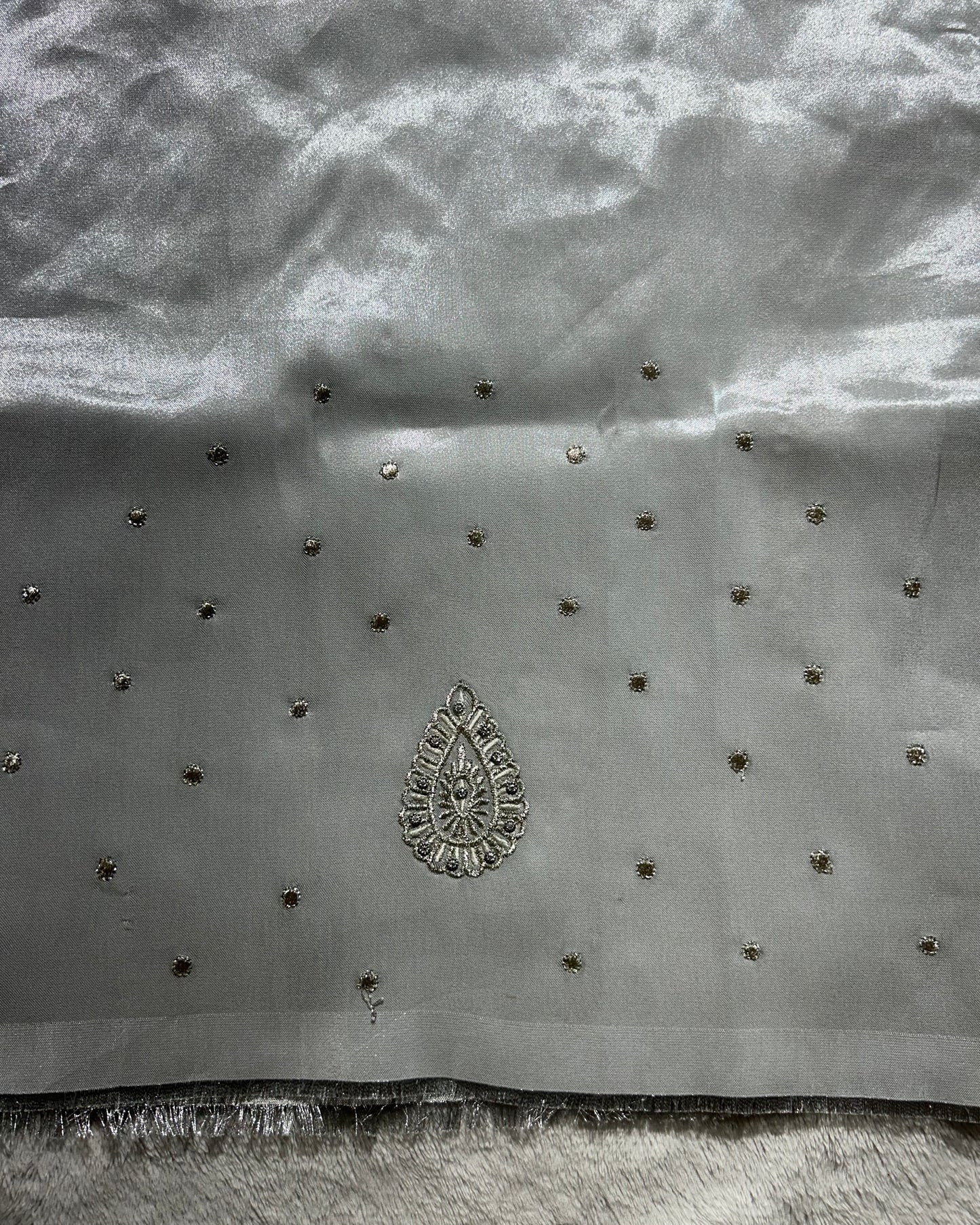 Silk blouse material with work - silver