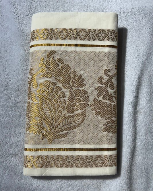 Onam special collection Kerala saree with Rich Pallu with Leaf design and with blouse