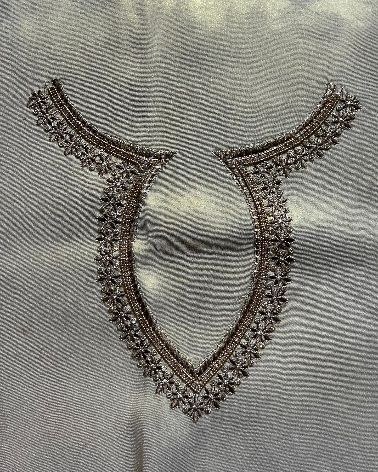 Silk blouse material with work - silver