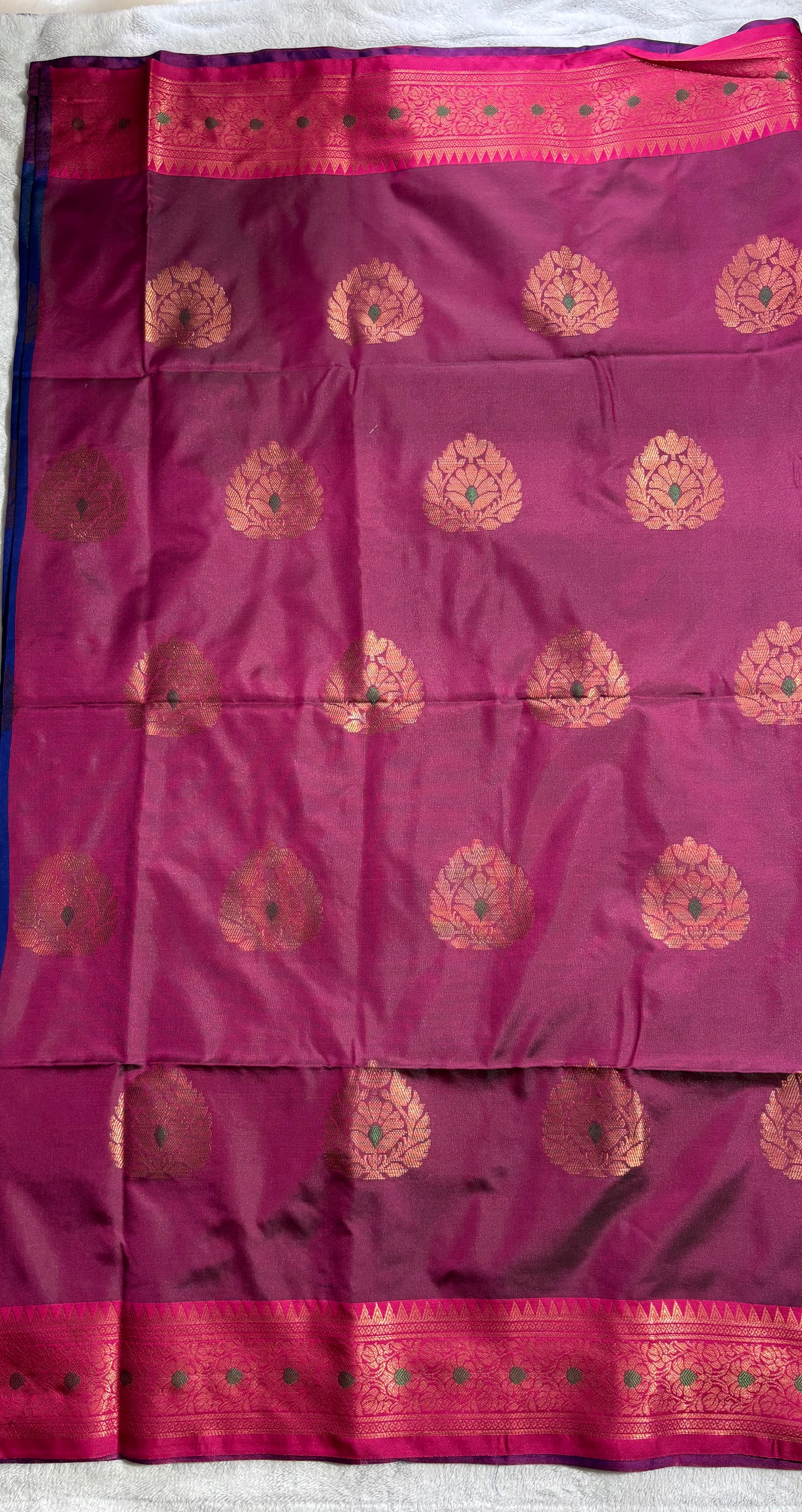 Blue with pink contrast blouse soft silk saree