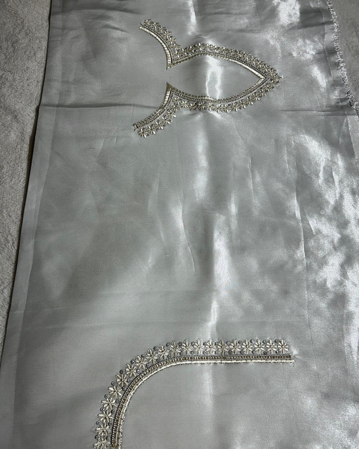 Silk blouse material with work - silver