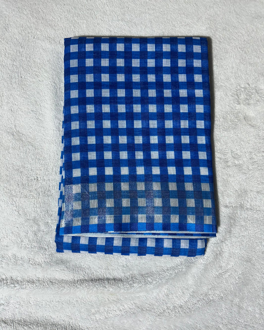 Nayanathara inspired cotton silk checks saree in Blue