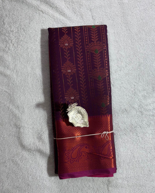 Violet with pink contrast blouse semi silk saree