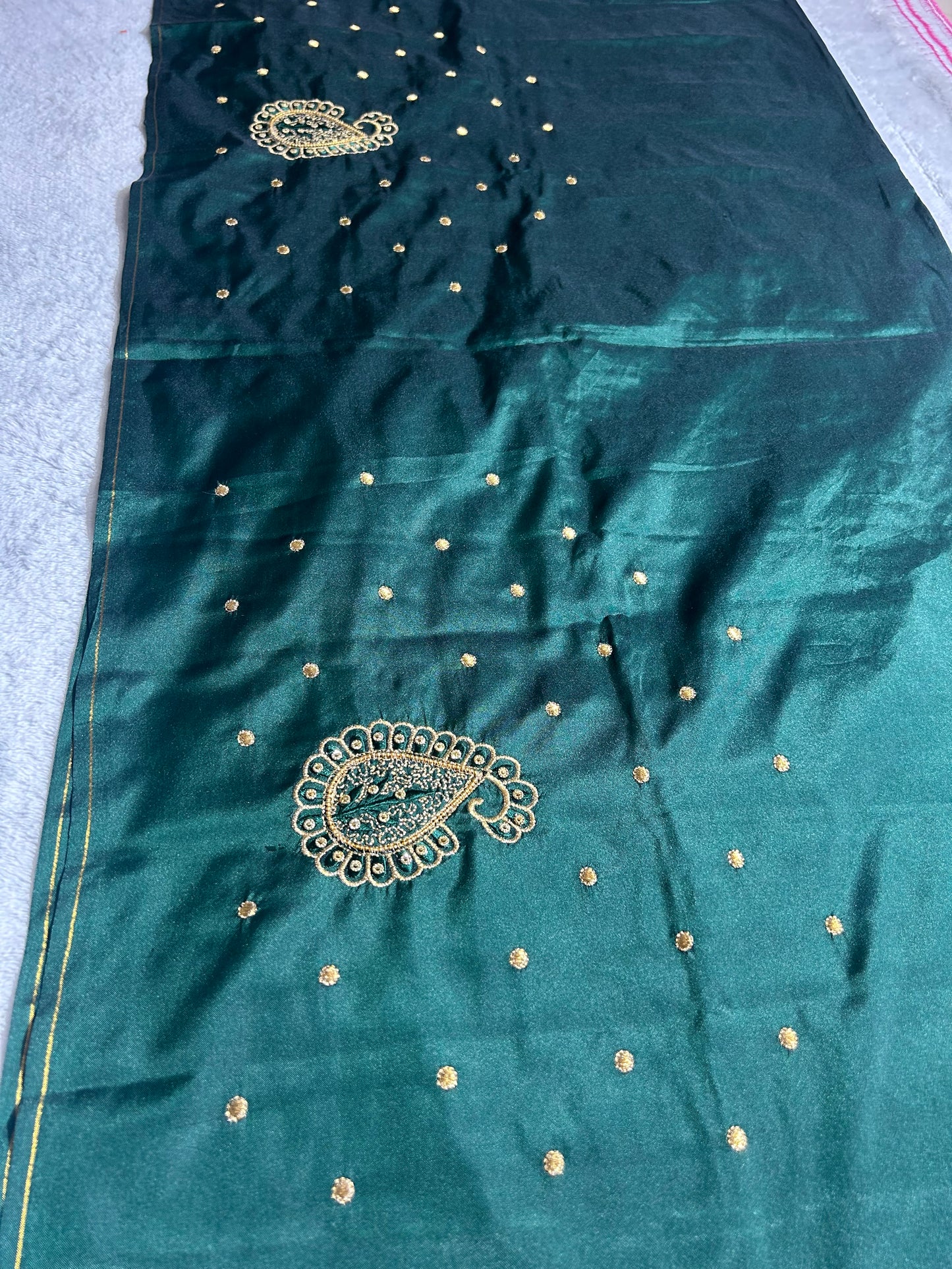 Silk Blouse material with work - Green