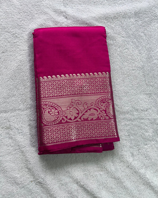Rani pink with mehendi green contrast blouse semi silk saree