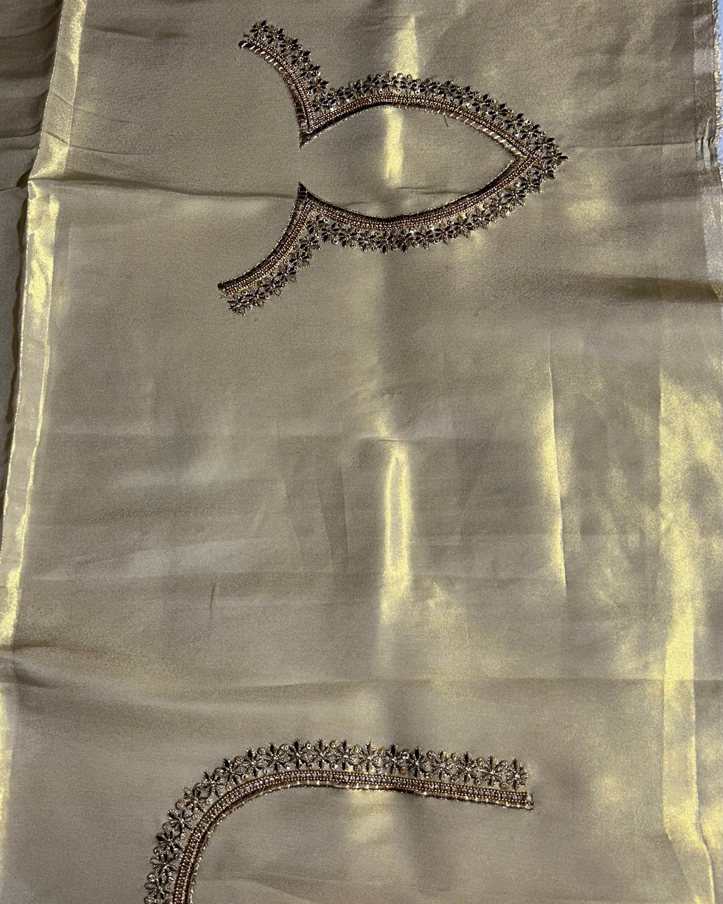 Silk Blouse material with work - Golden