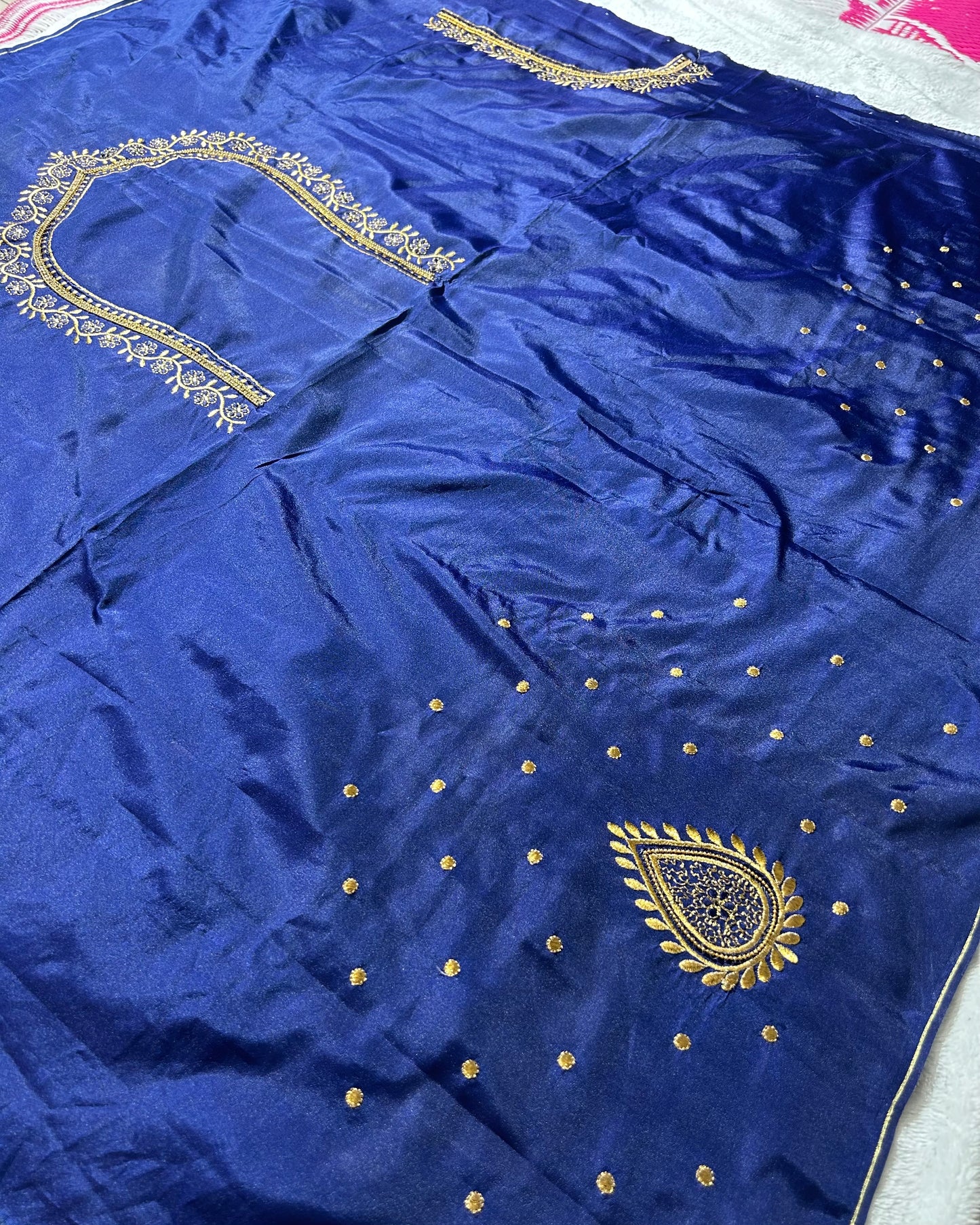 Silk Blouse Material with work - Navy Blue