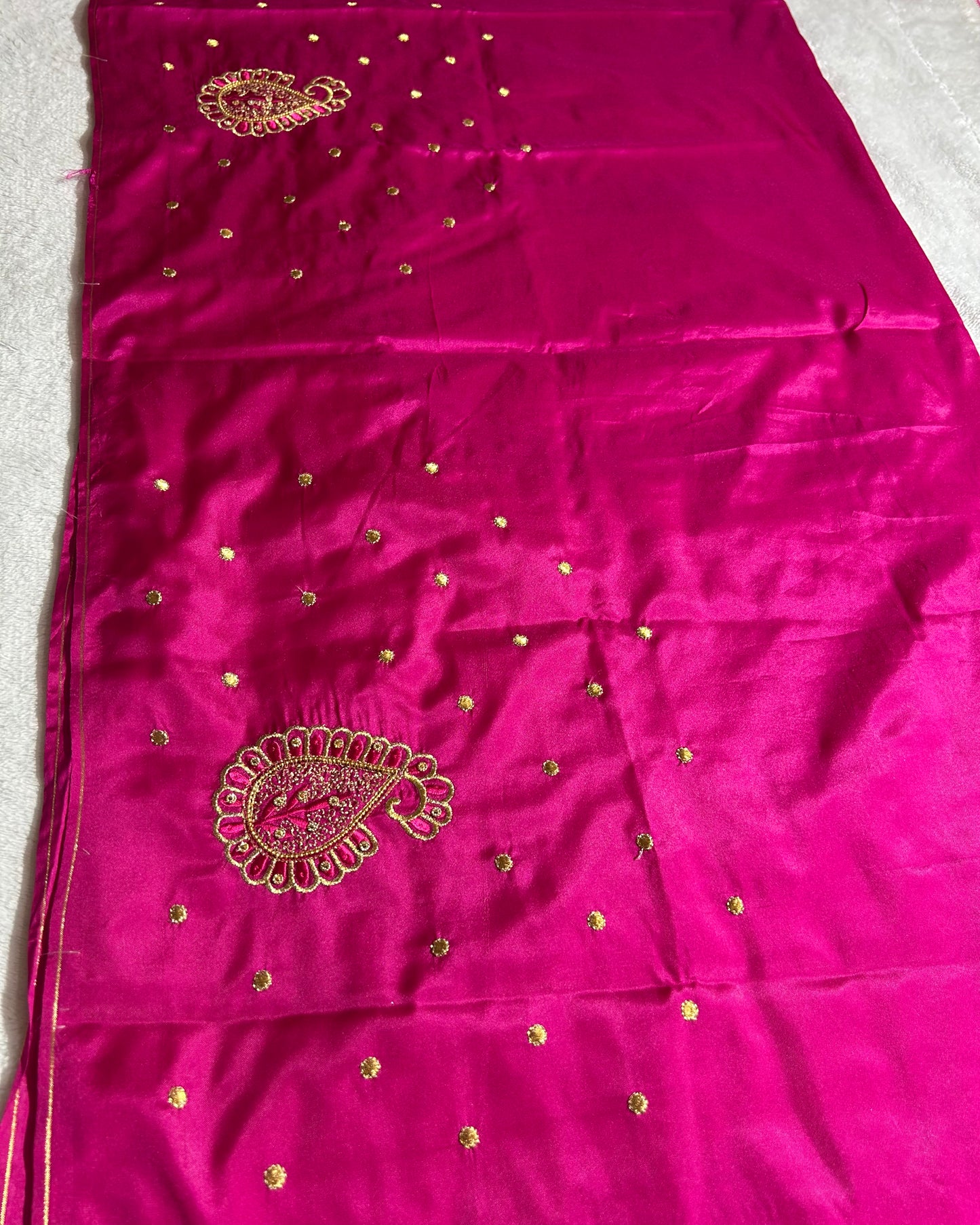 Silk Blouse material with work-Pink