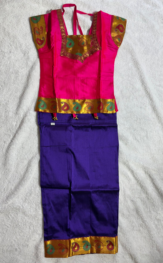 Pink and purple pattu pavadai