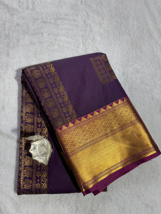 Violet with pink contrast blouse Kanchipuram handloom soft silk saree