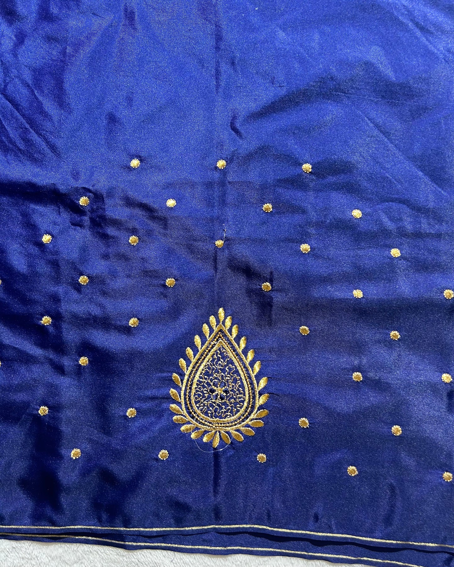 Silk Blouse Material with work - Navy Blue