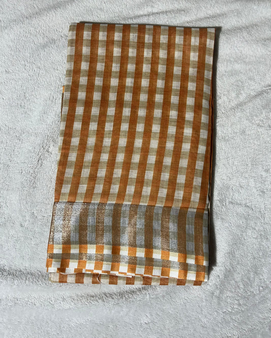 Nayanathara inspired cotton silk checks saree in orange