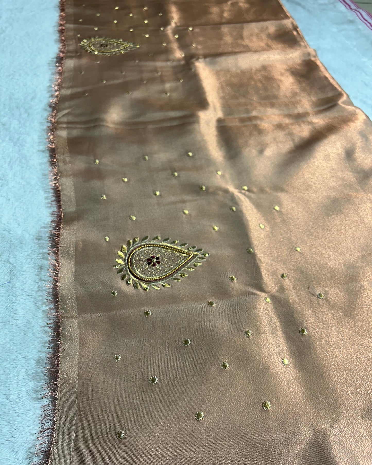 Silk Blouse Material with work- Bronze