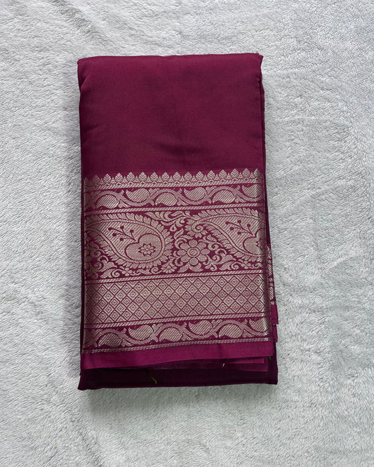 Maroon with light mehndi green blouse semi silk saree