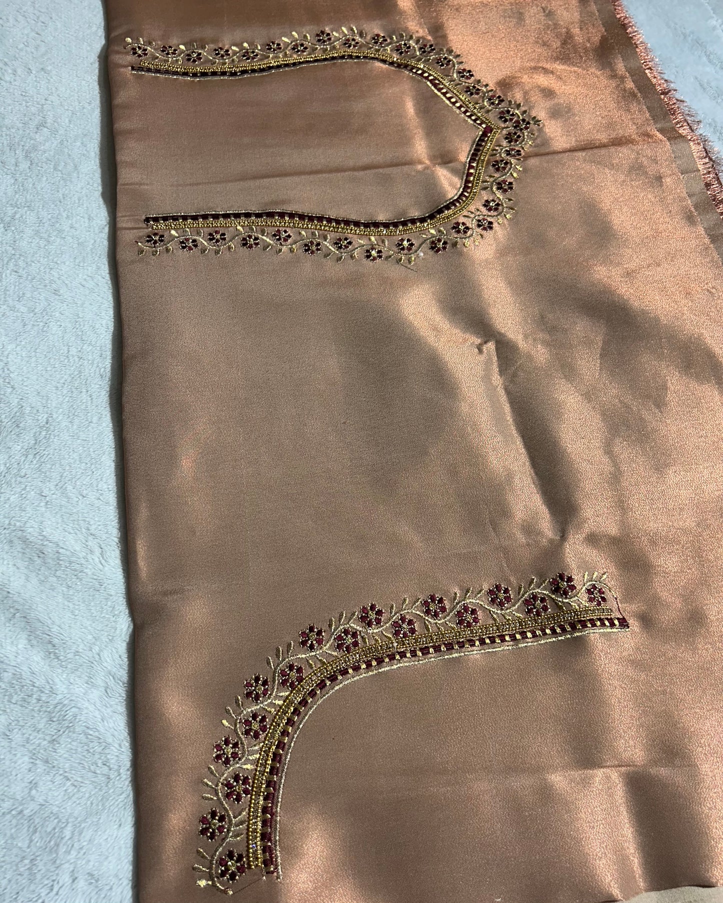 Silk Blouse Material with work- Bronze