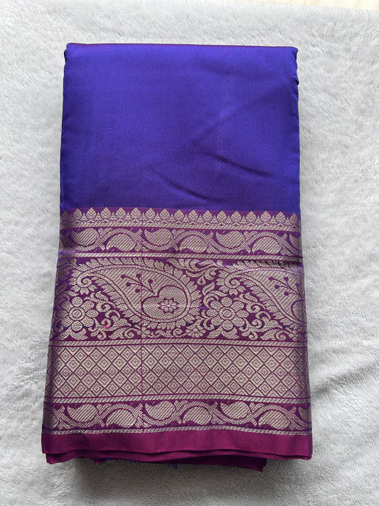 Semi silk saree in BLUE and PINK contrast with rich Zari oven border
