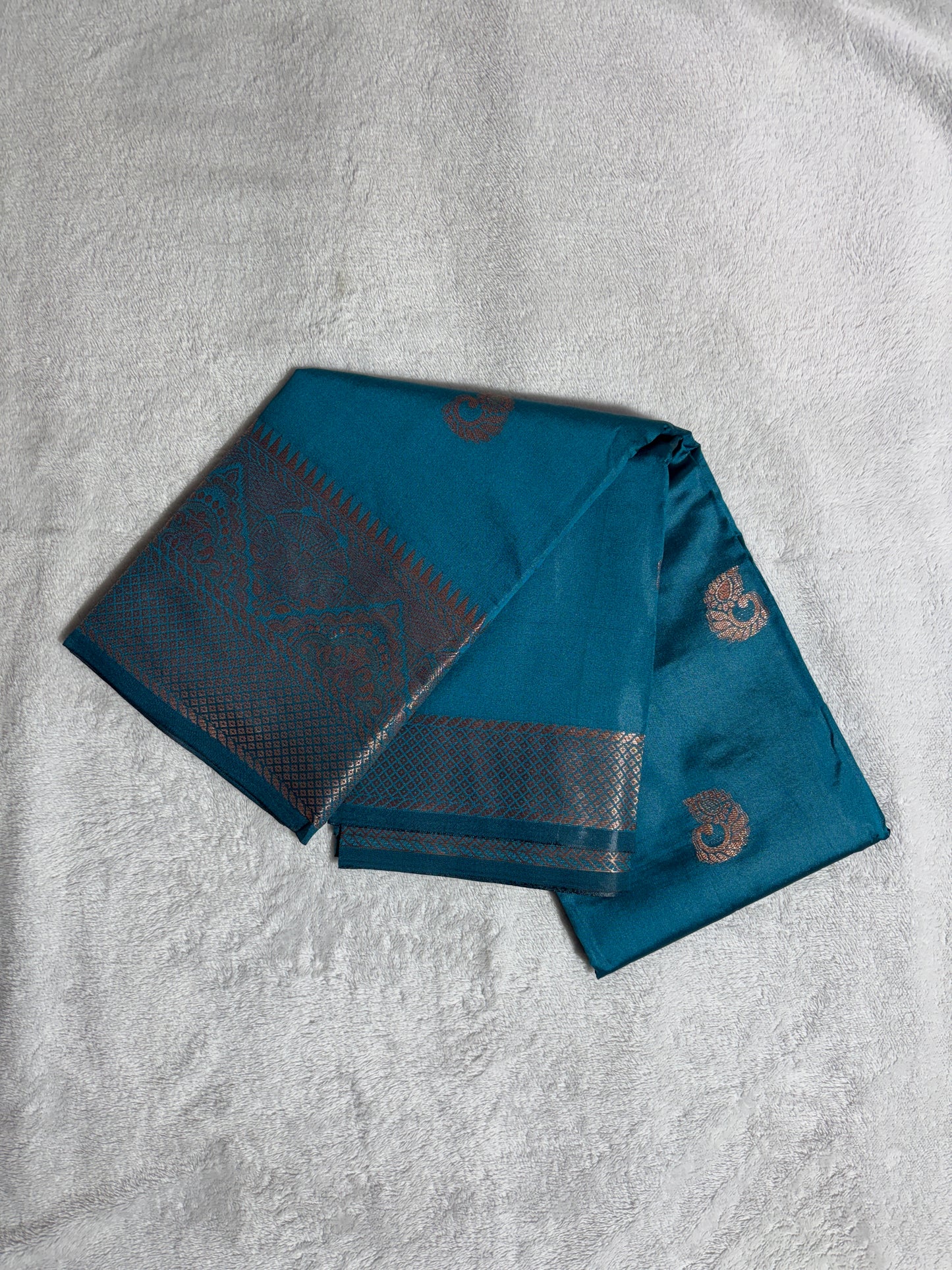 Turquoise blue banaras silk saree with self blouse