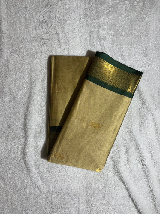 Tussar with bottle green silk cotton saree
