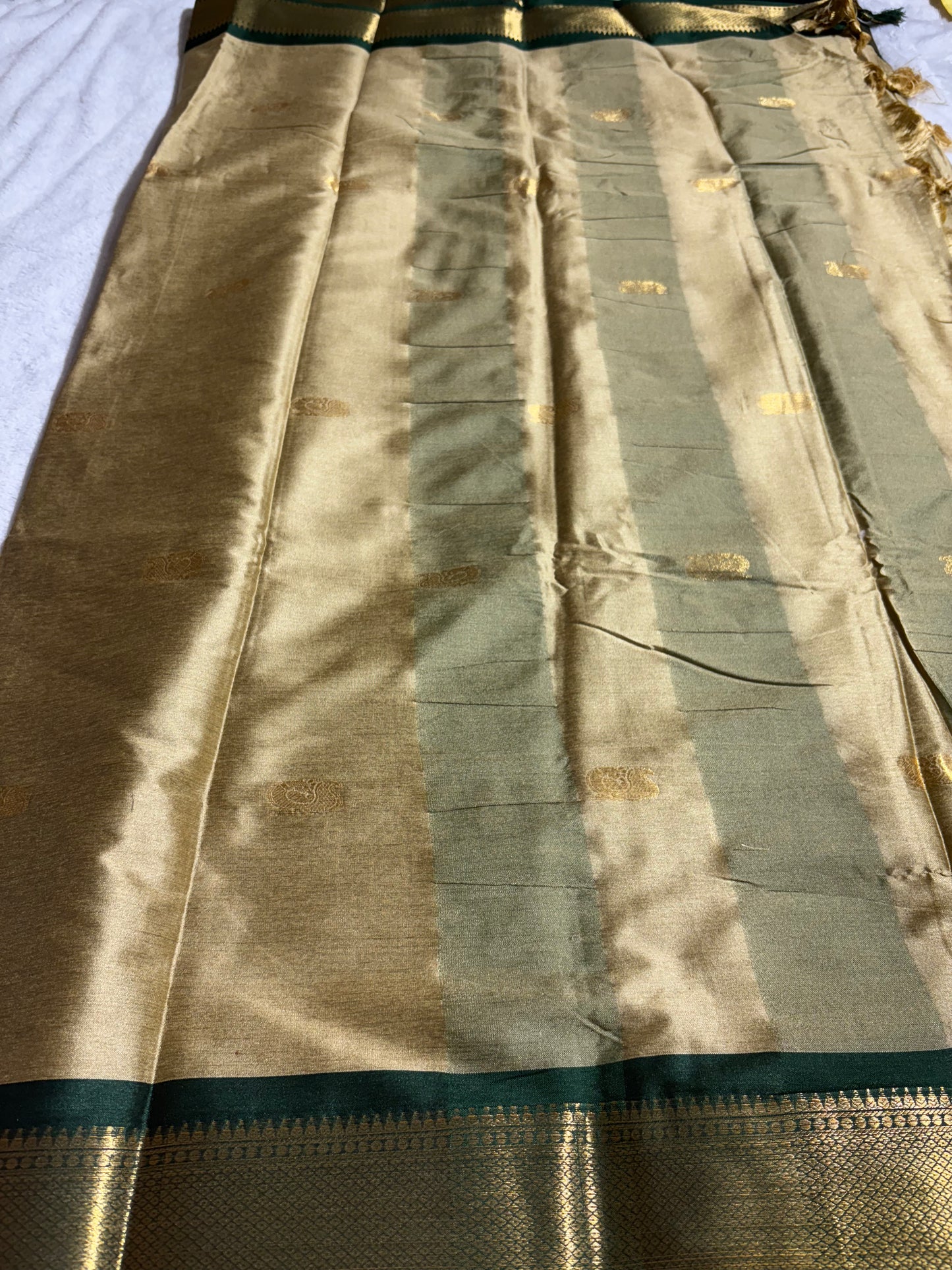 Tussar with bottle green silk cotton saree