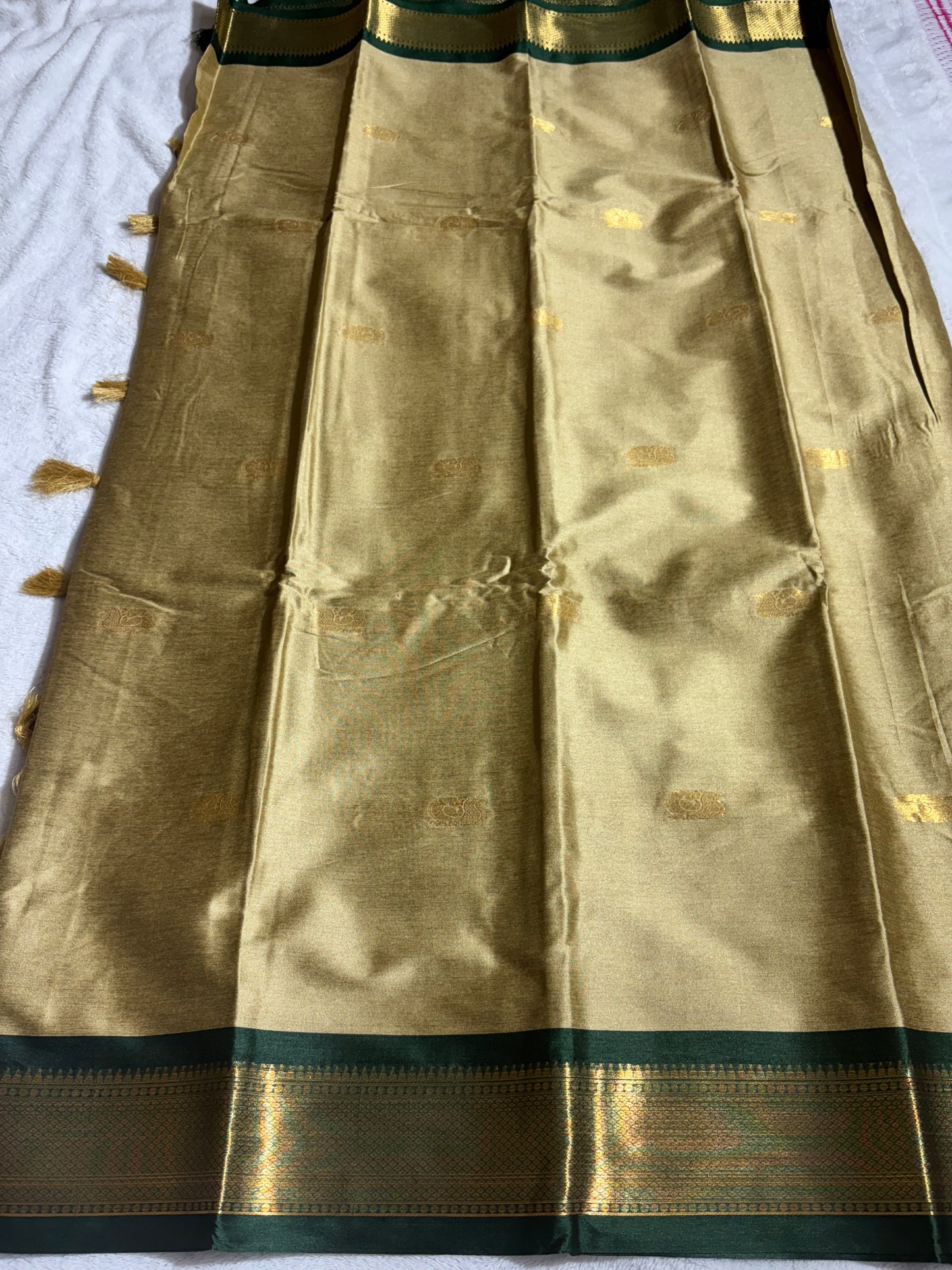 Tussar with bottle green silk cotton saree