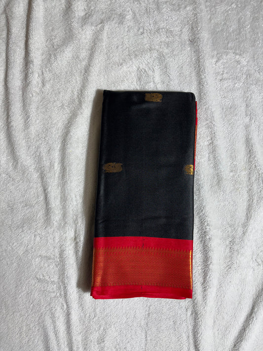 Black with Red silk cotton saree