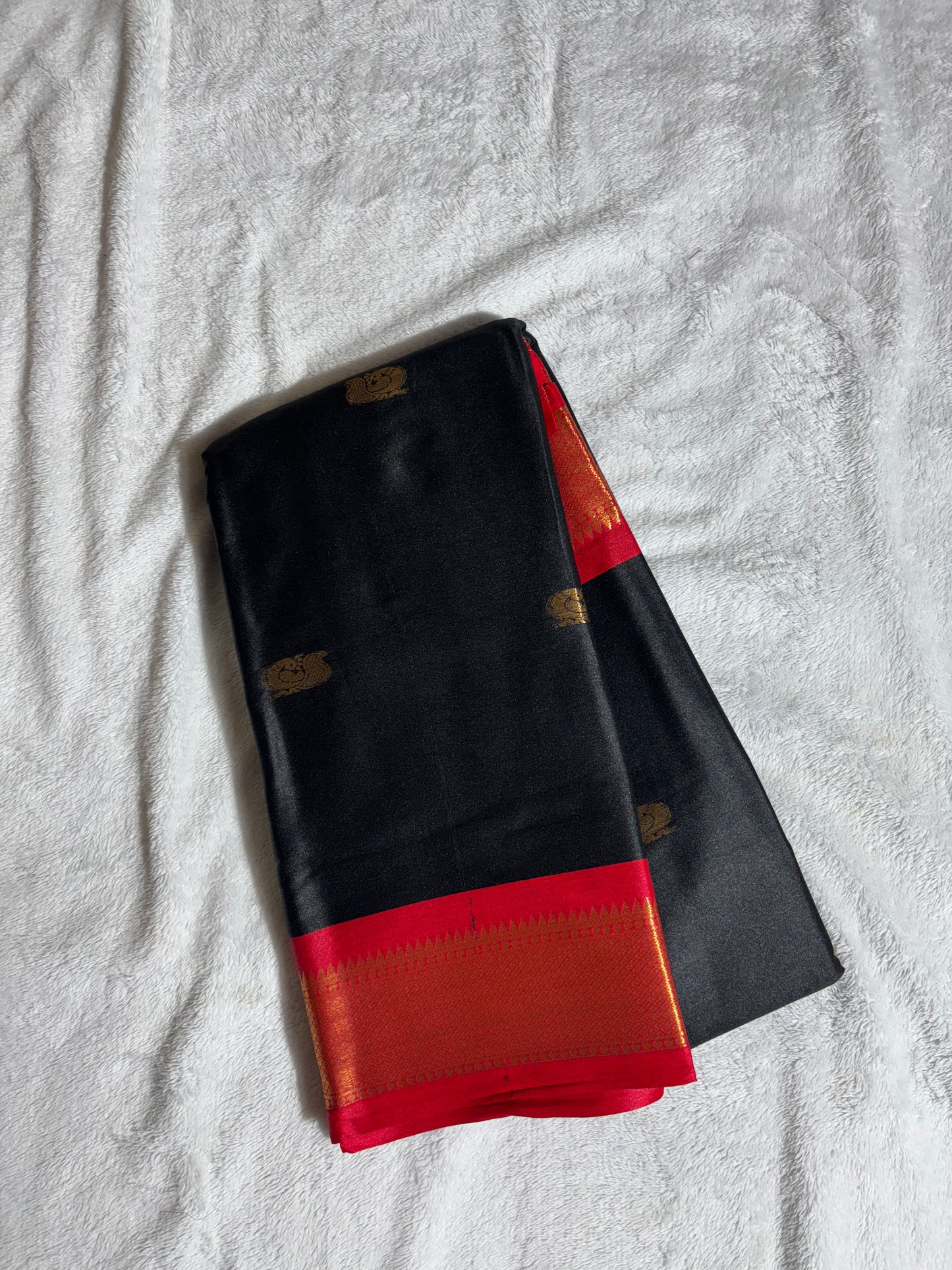 Black with Red silk cotton saree