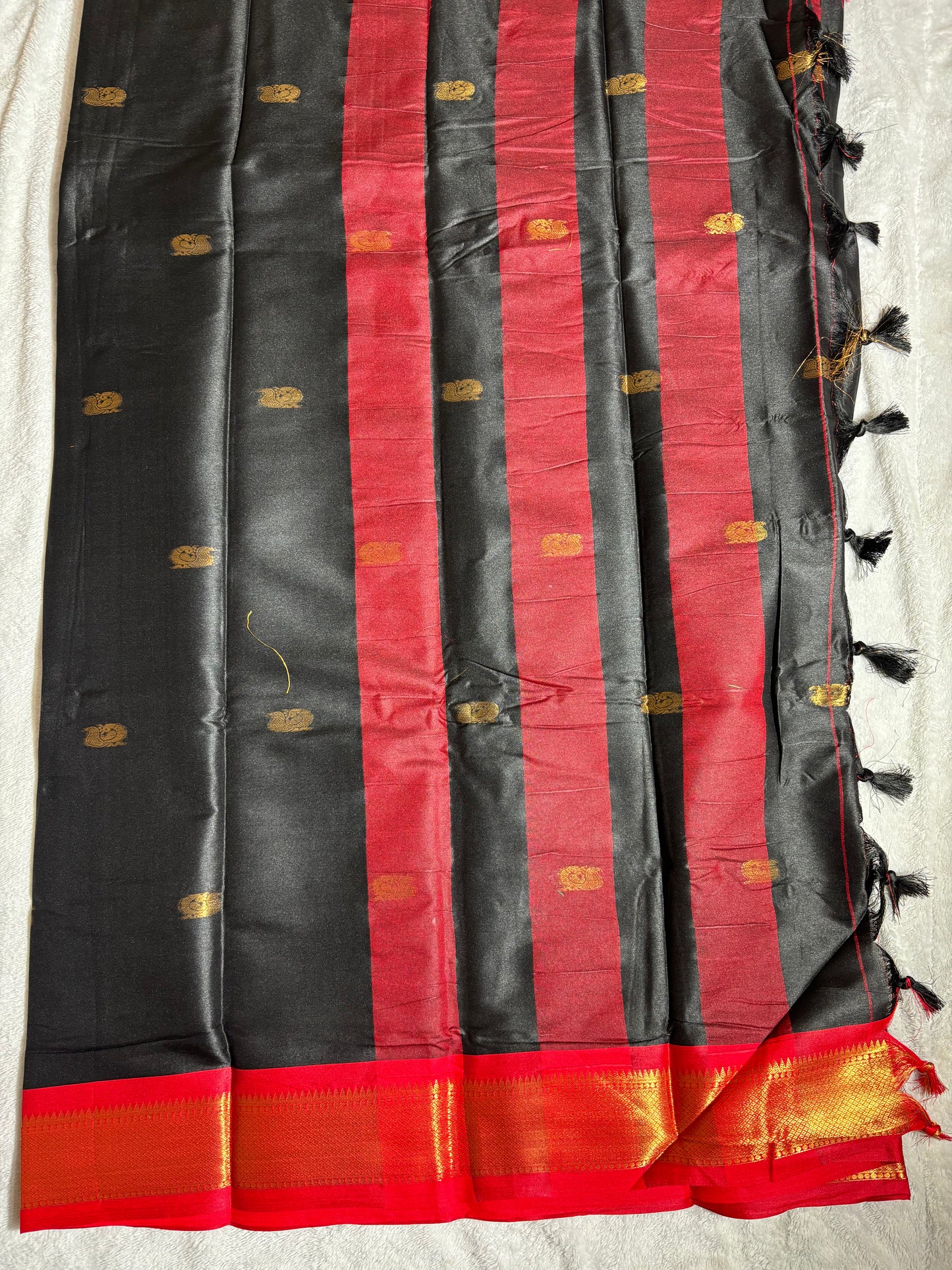 Black with Red silk cotton saree