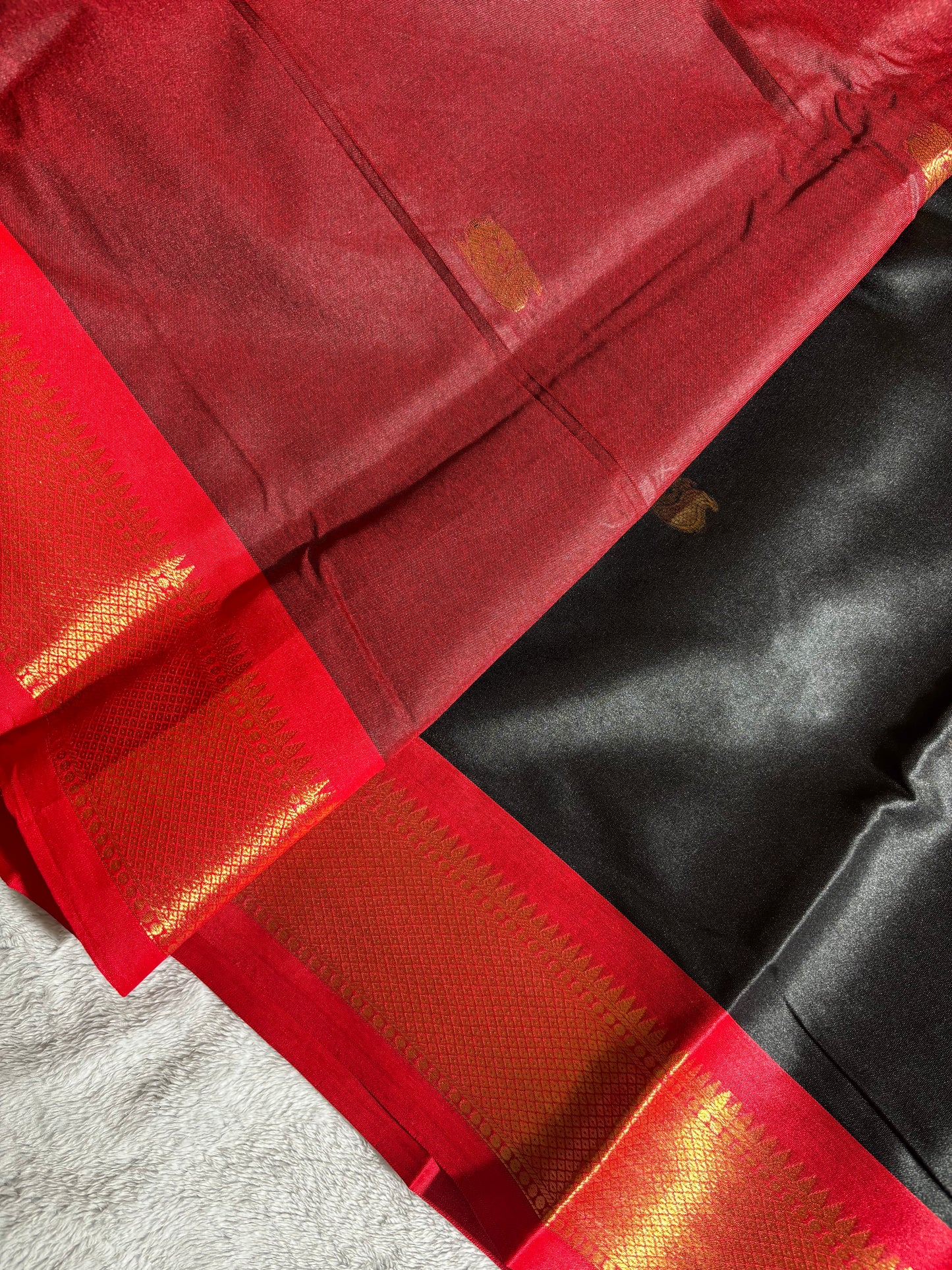 Black with Red silk cotton saree