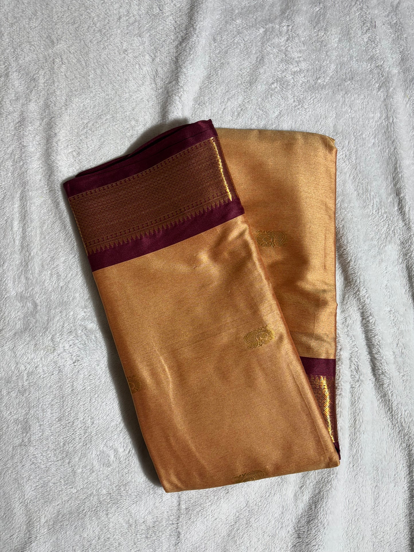 Light peach with maroon silk cotton saree