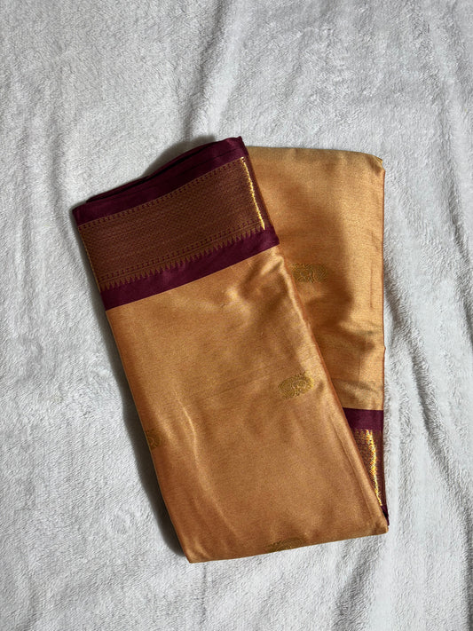 Light peach with maroon silk cotton saree