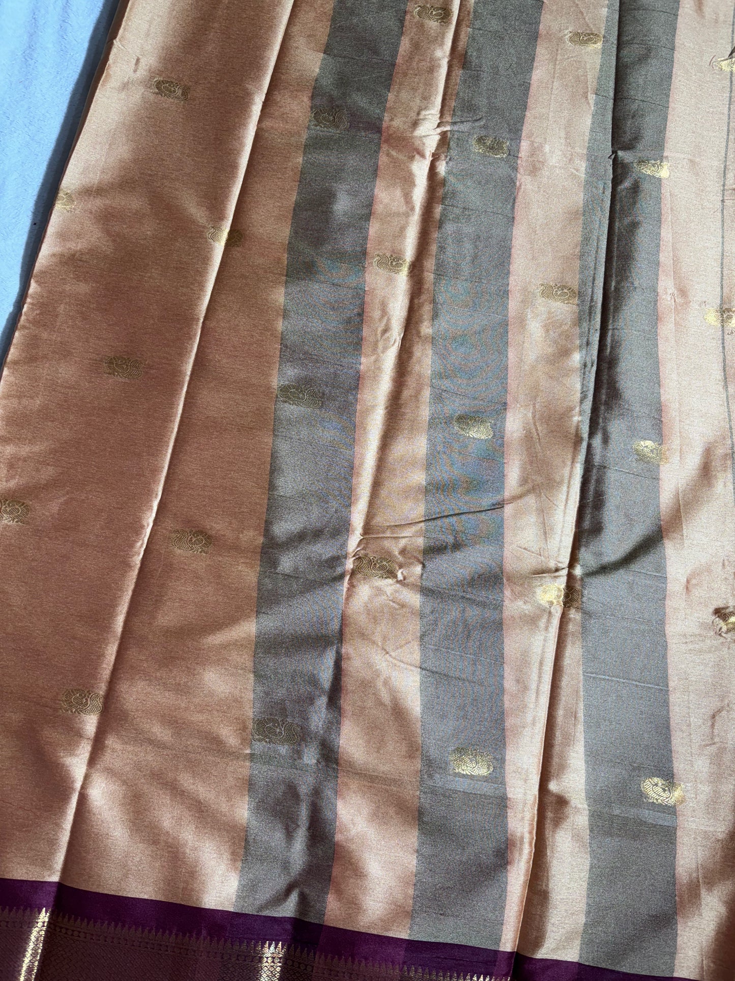 Light peach with maroon silk cotton saree