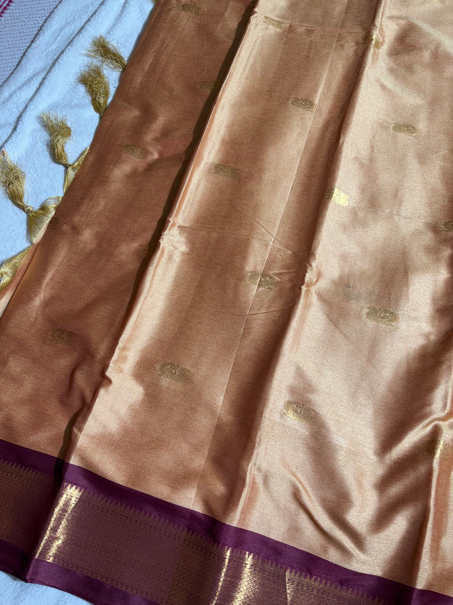 Light peach with maroon silk cotton saree