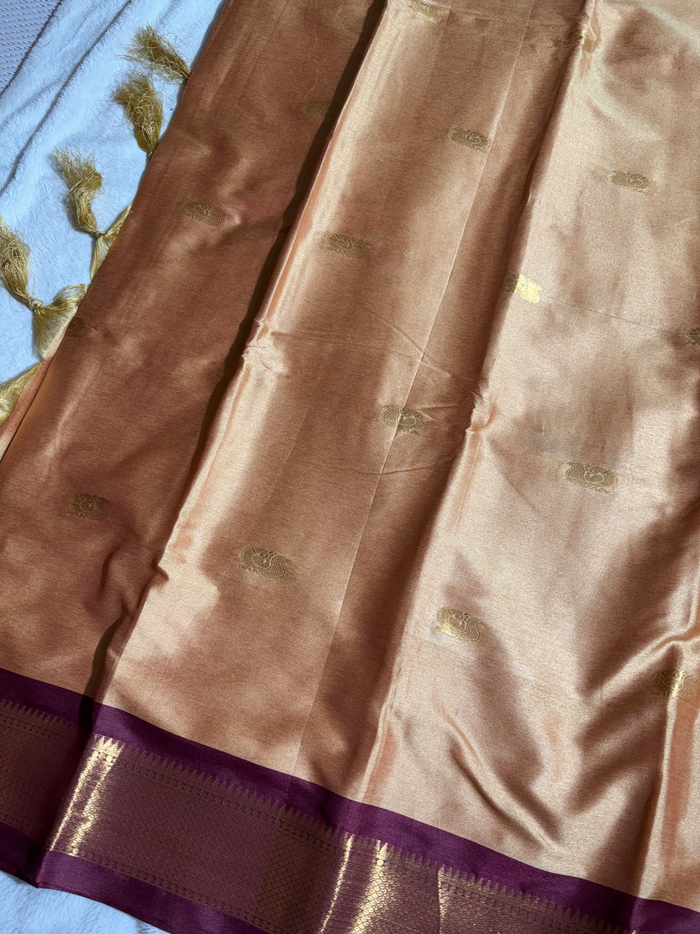 Light peach with maroon silk cotton saree