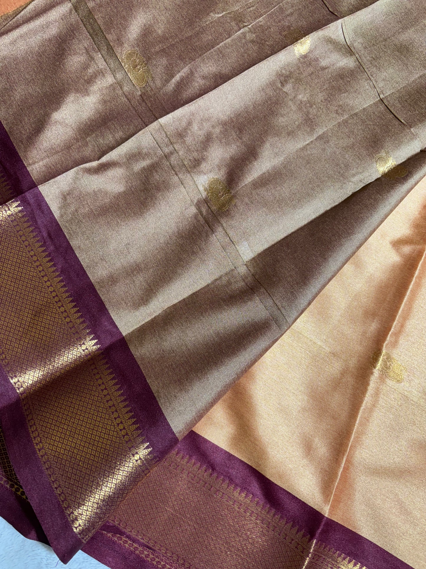 Light peach with maroon silk cotton saree