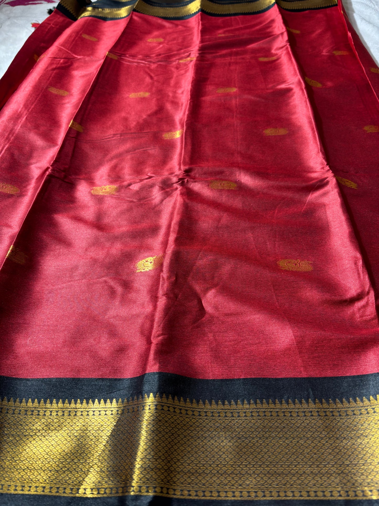 Maroon with Black silk cotton saree