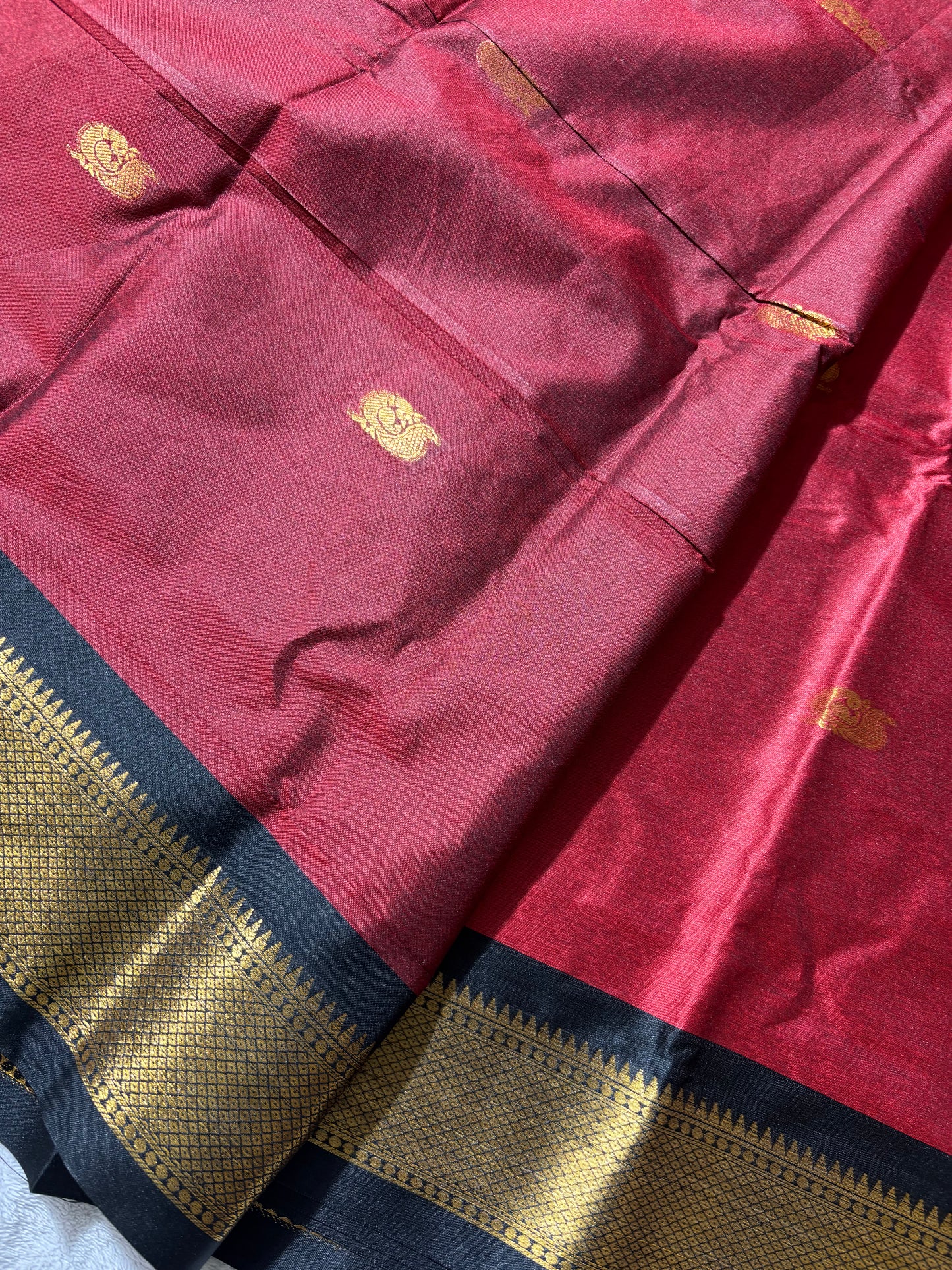 Maroon with Black silk cotton saree