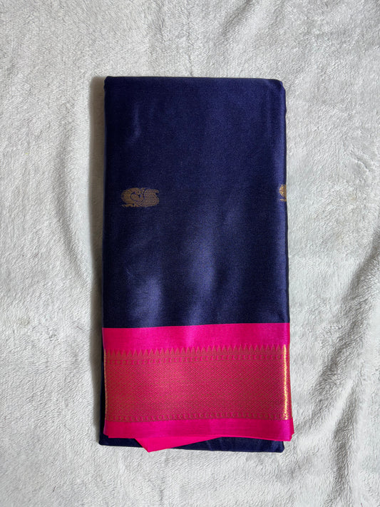 Navy Blue with Pink silk cotton saree